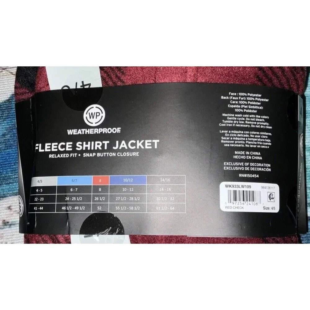 Boys Sherpa Lined Fleece Long Sleeve Button Up Shirt Jacket 4-5 Weatherproof New